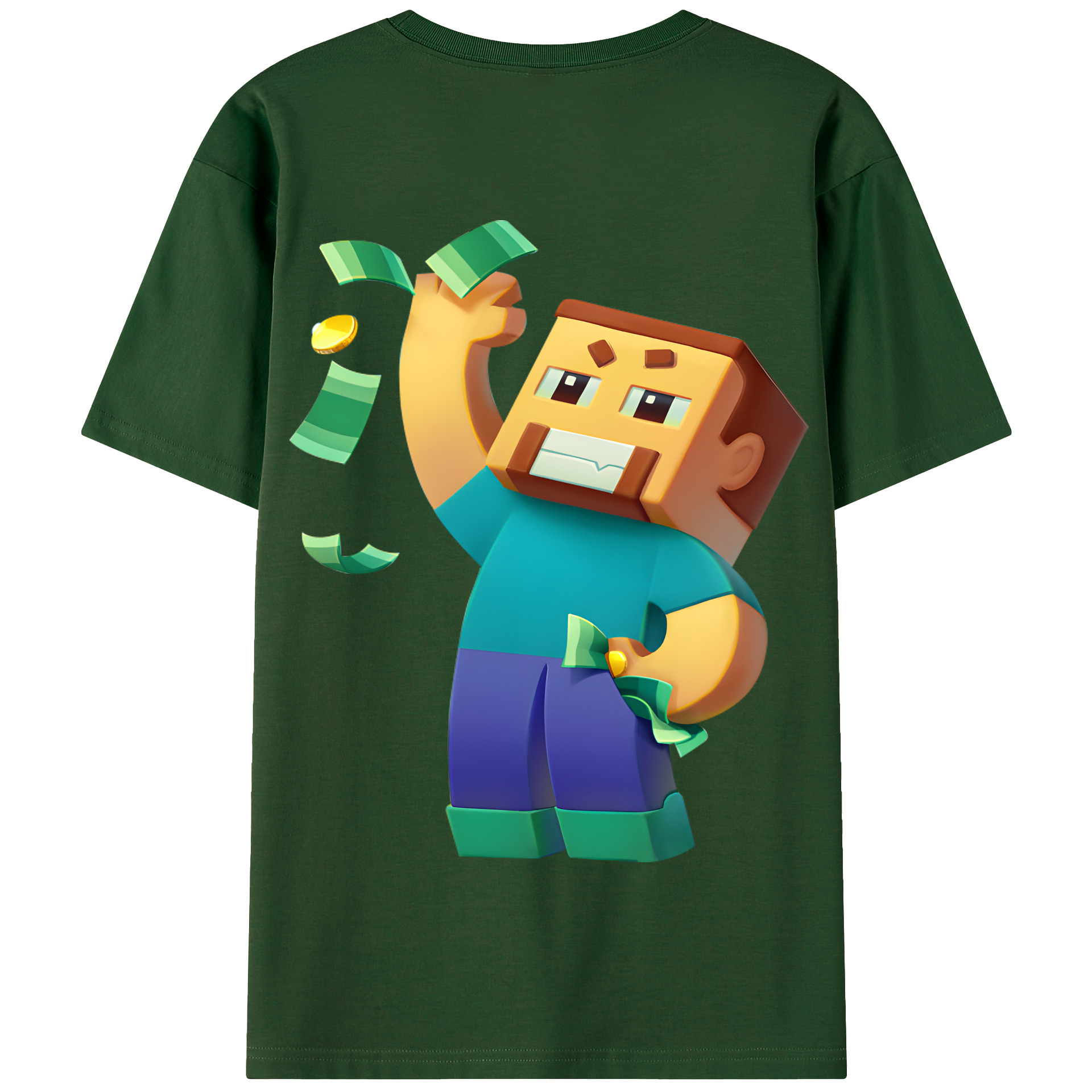（画像用） マインクラフト ブロックの世界 Minecraft MC Block world 綿100％半袖Tシャツ（背面プリント）